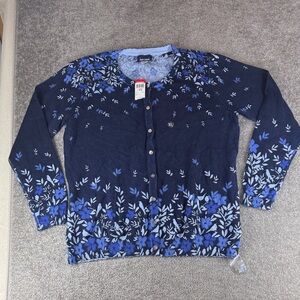 NWT Basic Editions Button Up Sweater Blouse Fall Winter Womens XL Blue